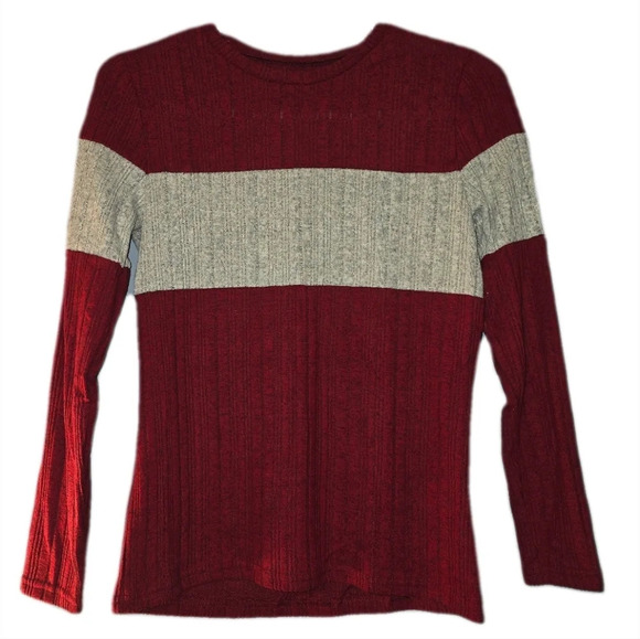 Sweaters - Ladies Colorblock Sweater - Red & Tan - Size Small
